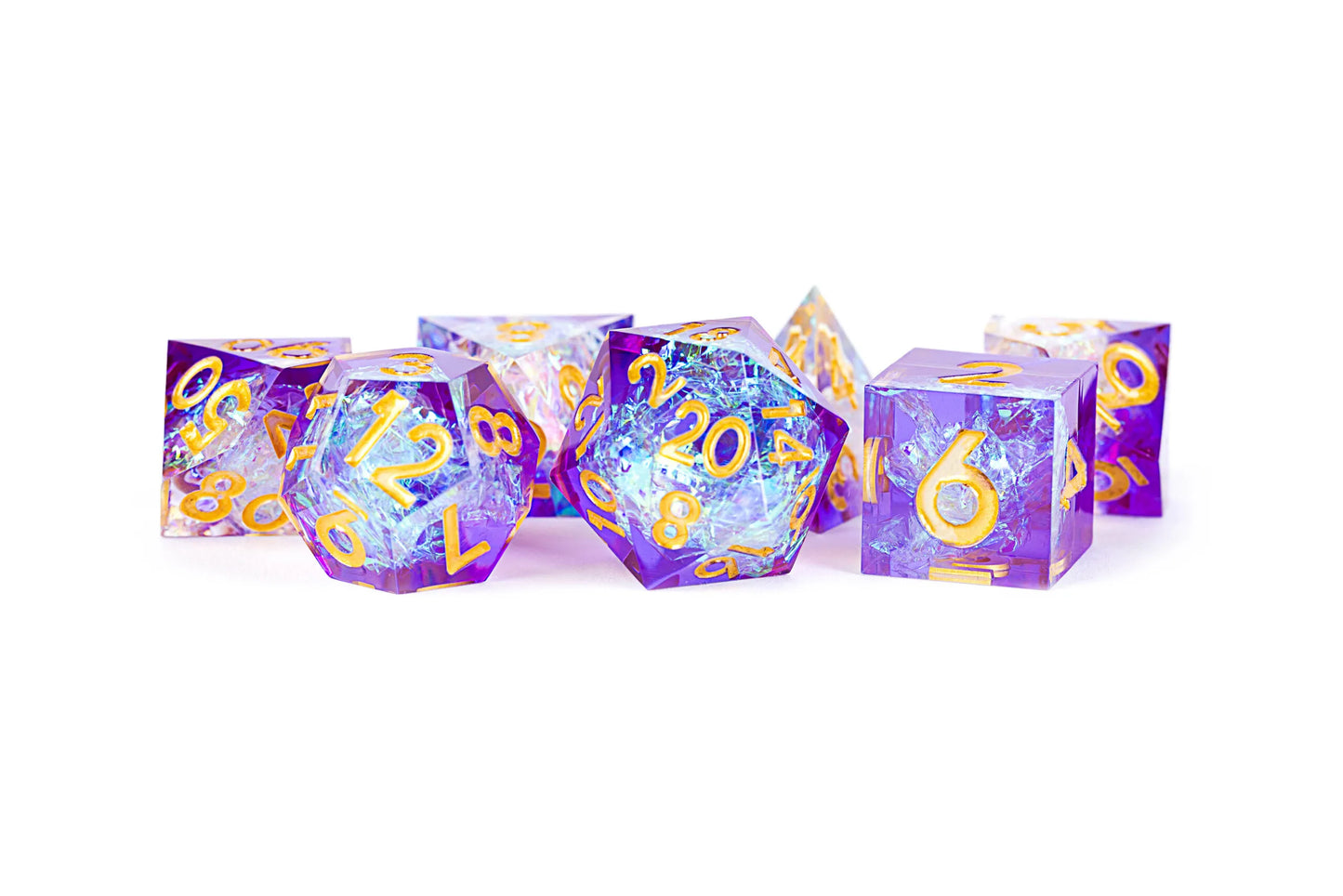 Handcrafted Sharp Edge Resin Dice Set: Royal Geode