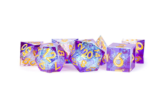 Handcrafted Sharp Edge Resin Dice Set: Royal Geode