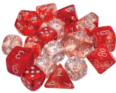 Nebula: 16mm d6 Red/silver Luminary Dice Block (12 dice)